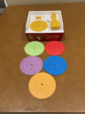 2014 Fisher Price Record Player  w/ 5 Records Music Box 80s Throwback WORKS!-image