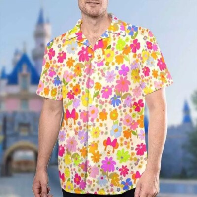 Enchanting Minnie Mouse Head With Colorful Flowers Summer Hawaiian Shirt -image