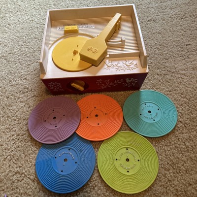 1971 Vintage Fisher Price Music Box Toy Record Player W Discs Turns Only-image