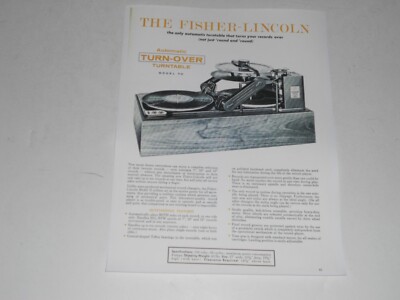 Fisher Lincoln Model 70 Flipover Turntable Ad, 1964, 1 pg, RARE-image