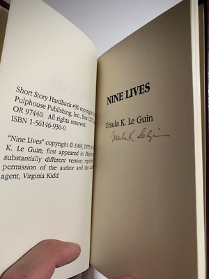 Ursula Le Guin.  Nine Lives.  Short Story Hardback, signed ltd leather bound-image