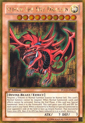 Lightly Played Slifer the Sky Dragon - PGLD-EN032 - Gold Secret Rare - 1st Editi-image