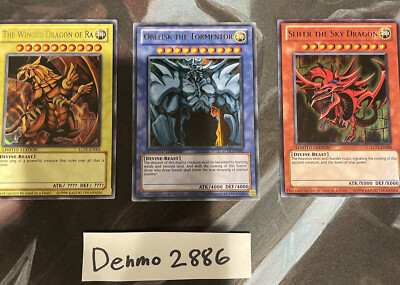Yugioh! Dragon of Ra, Obelisk, Slifer LC01 3-Card Egyptian God Set NM -image