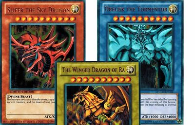 Yugioh OBELISK SLIFER RA EGYPTIAN GODS YGLD 3 CARD SET ULTRA RA + *Hot* + Bonus!-image