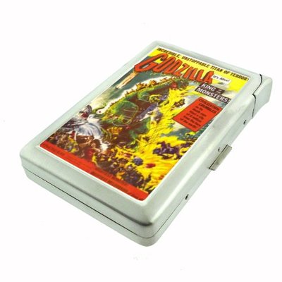 VINTAGE GODZILLA POSTER IMAGE CIGARETTE CASE LIGHTER SLIVER METAL WALLET D 255-image