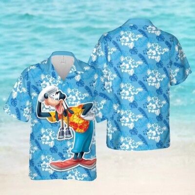 Cute Goofy Dog Aloha Summer Vacation Tropical Hibiscus Flowers Hawaiian Shirt -image