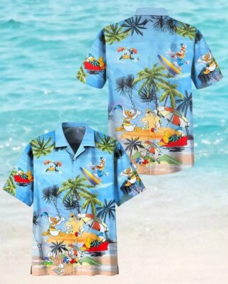 Donald Duck Family Summer Beach Vacation Tropical Palm Tree Aloha Hawaiian Shirt-image