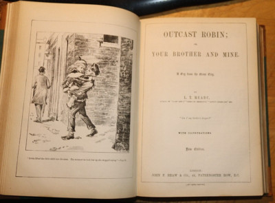 ANTIQUE Leather Bound JOHN F SHAW CHILDREN'S BOOKS BOUND TOGETHER LEATHER 1880's-image