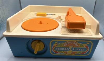 1987 Fisher Price Music Box Blue Front Record Player With 5 Records-image