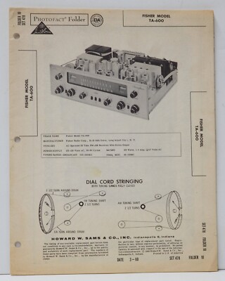 Original Fisher TA-600 AM/FM Receiver Sams Photofact Set 478 Date 3-1960-image