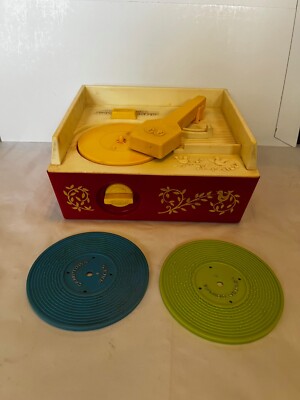 Vinatage 1971 Fisher Price Childrens Music Box Record Player w/ Records (Works)-image
