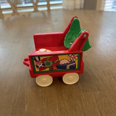 Fisher Price 2002 Red Christmas Circus Train Car Green Swing White Turntable-image