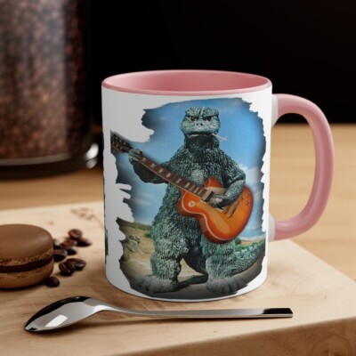 Godzilla with guitar Accent Coffee Mug, 11oz-image