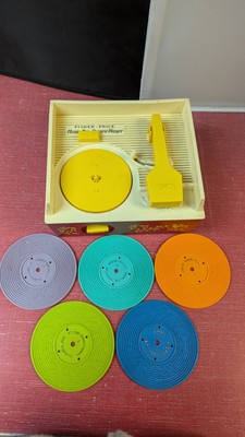 Kids Record Player Music Box FISHER-PRICE with Complete set of 5 RECORDS Works-image