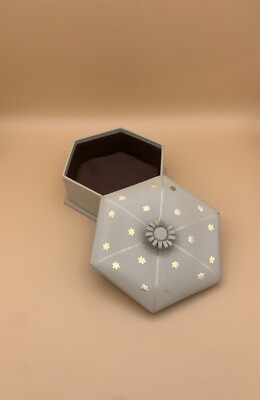 Faux Leather Bound VINTAGE Hexagon Shaped Starry Jewelry or Trinket Box-image