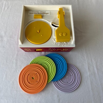 Vintage 2014 Fisher Price Music Box Record Player W/4 Record Disks Tested Works-image