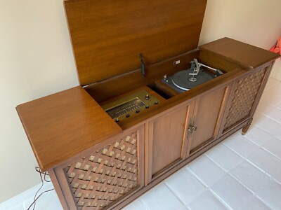Mid-Century Fisher Stereo Radio Console w/Garrard Turntable-image