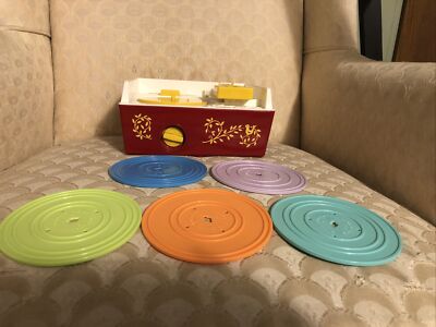 Vtg 2014 Version Mattel Fisher Price Record Player - Tested Works - W/ 5 Records-image