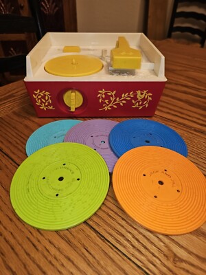 Vintage Fisher-Price Record Player W/5 Records-image