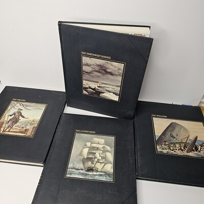 Lot Of 4 Time Life The Seafarers Book Series  Leather Bound And  Ship Poster-image
