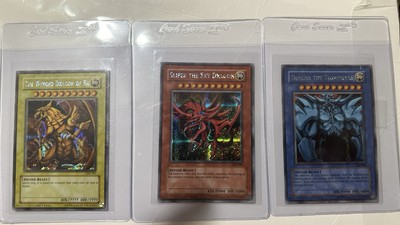 Yugioh Egyptian God Card Set GBI-001 002 003 Secret Rare LP Slifer Obelisk Ra-image