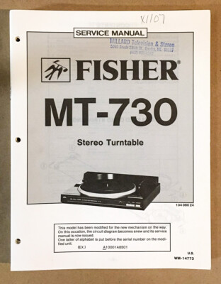 Fisher MT-730 Record Player / Turntable Service Manual *Original* #1-image