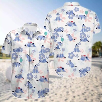 Eeyore Winnie The Pooh Aloha Tropical Flowers Summer Vacation Hawaiian Shirt -image