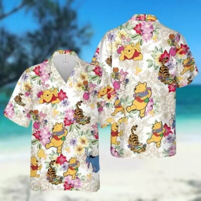Enchanting Pooh And Friends Floral Winnie The Pooh Summer Hawaiian Shirt -image