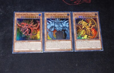 Yugioh Egyptian God Cards Slifer Obelisk Winged Dragon Of Ra Battle City Anime-image