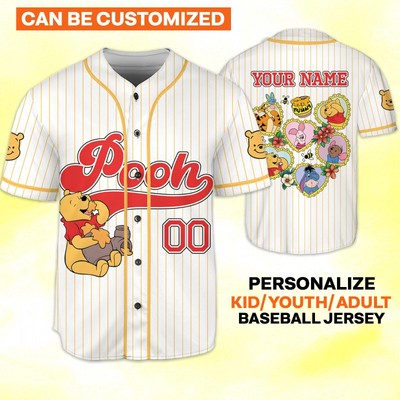 Personalized Winnie The Pooh Disney Baseball Jersey Kid Men Women Gift NEW-image