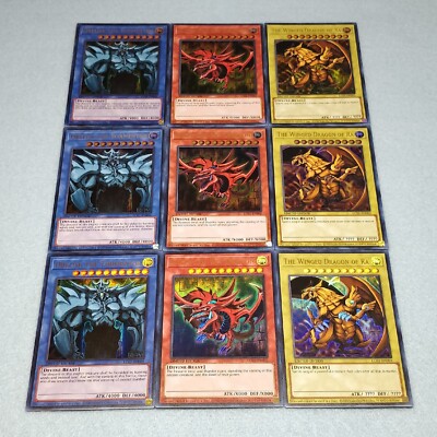 Yugioh Egyptian God Winged Dragon of Ra + Slifer + Obelisk 9 Card Holo Set-image