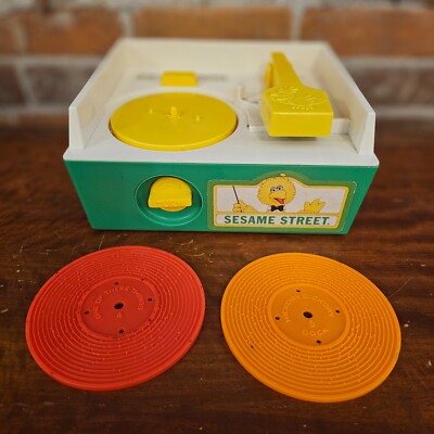 Vtg 1984 Fisher Price Sesame Street Music Box Record Player w/ 2 Records Works!-image