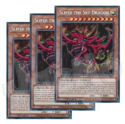 Yugioh Slifer the Sky Dragon  x 3 - 1st Edition Secret Rare NM - Free Holo Card-image