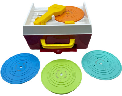 Fisher Price Wind Up Record Player  With 4 RECORDS Works 2014-image