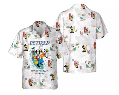 Mickey Mouse & Friends Surfing Retired Not My Problem Anymore Hawaiian Shirt -image
