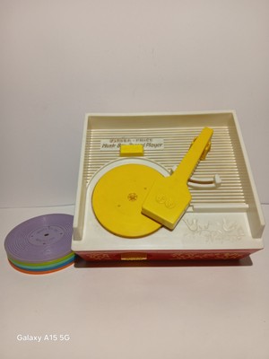 Vintage 1971 Fisher Price Record Player Music Box & 5 Records Works!-image