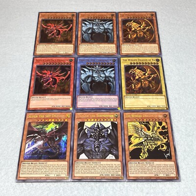 Yugioh Egyptian God Card Slifer + Obelisk + Ra (3 Versions Each) 9 Card Holo Set-image