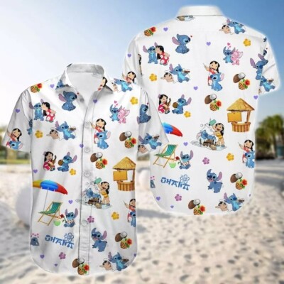 Lilo And Stitch Ohana Summer Beach Vacation Hawaiian Shirt -image