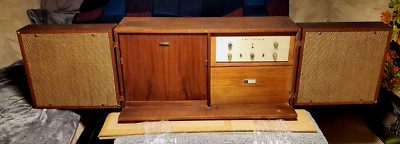 THE FISHER ALLEGRO A-19 PORTABLE TURNTABLE CONSOLE CABINET STEREO RADIO MCM READ-image