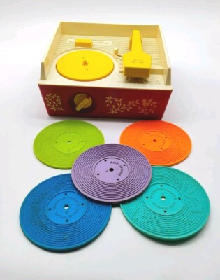 Vintage 1971 Fisher Price Music Record Player W/ 5 Records-image