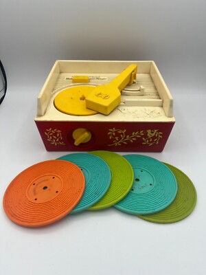 Vintage 1971 Fisher Price Music Box Record Player w/all 5 Records-Working Slow?-image