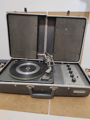 RARE The Fisher vintage portable stereo record player turntable Speekers-image