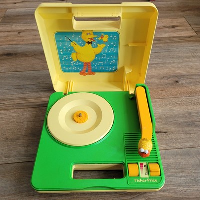 Vtg 1983 Fisher Price Sesame Street Big Bird Portable Record Player Turntable-image