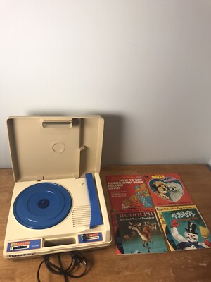 Vintage 1978 Fisher Price Record Player Turntable 825 Tested With 4 Book/records-image