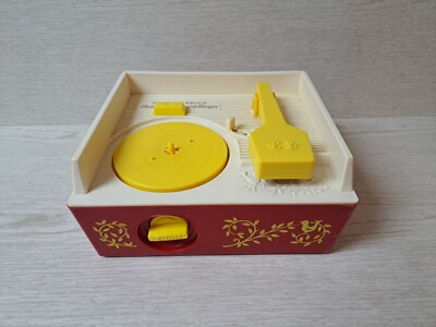 Vtg 1971 Fisher Price music box record player   5 records  Works Clean 10 Songs-image