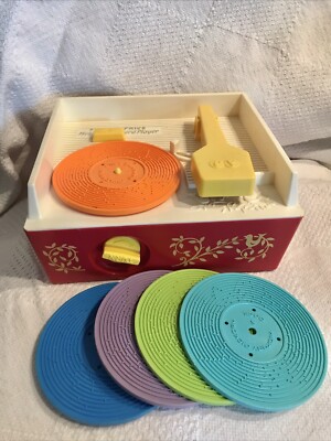Vintage Fisher Price Music Box Record  Player Complete w/ 5 Records 1971 Works-image