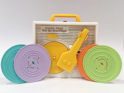 Mattel Fisher Price Music Box Record Player 4 Records 2010 Version Tested Works-image