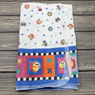 Vintage 1999 Fisher Price White Red Blue Fish Sun Turtle Baby Receiving Blanket-image