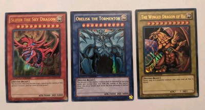 Egyptian God Card Set YGLD-ENG01 ENG02 ENG03 Slifer, Obelisk & Ra Near Mint -image