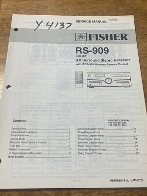 FISHER RS-909 AV SURROUND STEREO RECEIVER RRS929 ORIGINAL SERVICE REPAIR MANUAL -image